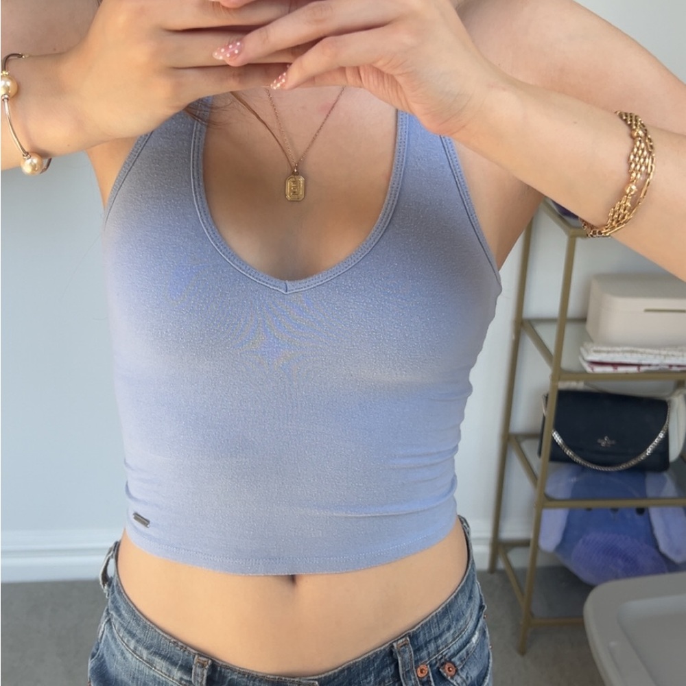 Hollister Blue Sleeveless Fitted Crop Halter Top